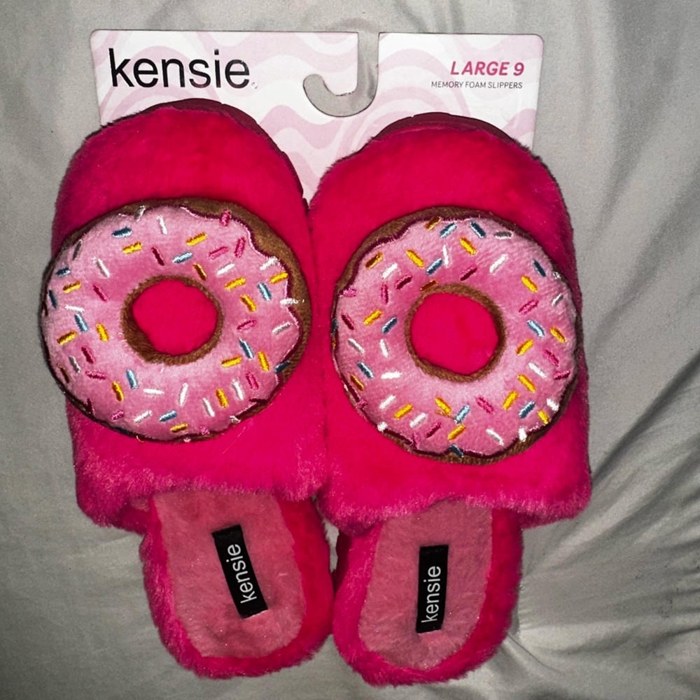 Kensie Pink Plush Donut Slippers Whimsical Comfort